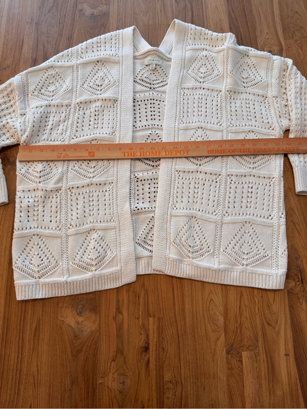 NWT Lucky Brand Pointelle Cardigan Women’s Small Open Front Crocheted Off White - Picture 11 of 12